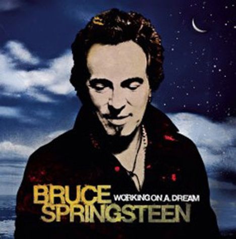 BRUCE SPRINGSTEEN, WORKING ON A DREAM. Illustration von einer nachdenklichen Person vor einem nächtlichen, wolkigen Himmel.