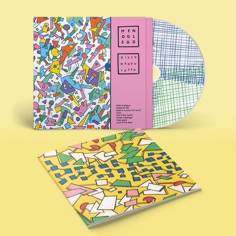 CD-Cover mit abstrakten Formen und Text: "HEN OGLEDD," "DISCOMBOBULATED." Titelliste mit "Neil's prologue," "Seal six."