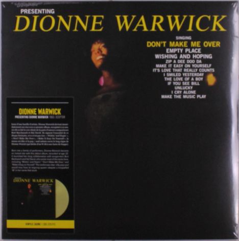 "Presenting Dionne Warwick" oben, Songliste rechts. Links unten ein kleiner Text und ein Foto der Künstlerin.