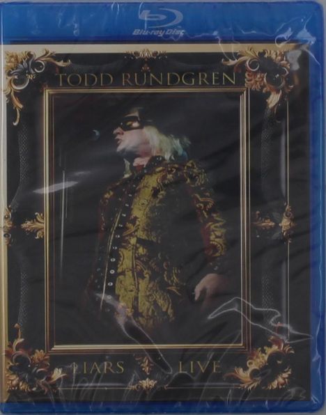 "Todd Rundgren", "Liars", "Live". Elegant verzierter Rahmen, Sänger in auffälligem Kostüm. Blu-ray Verpackung oben.