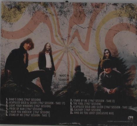 Text: Titel der Songs 1 bis 11 und "MADE IN CANADA". Vier Männer vor psychedelischem Hintergrund.