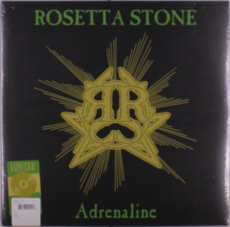 ROSETTA STONE, Adrenaline. Illustration: Gelbes Emblem mit stilisiertem „R“ auf schwarzem Hintergrund.