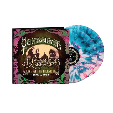 „Quicksilver Messenger Service, Live at the Fillmore, June 7, 1968.“ Ein Plattencover mit Vinylscheiben in Blau und Rosa.