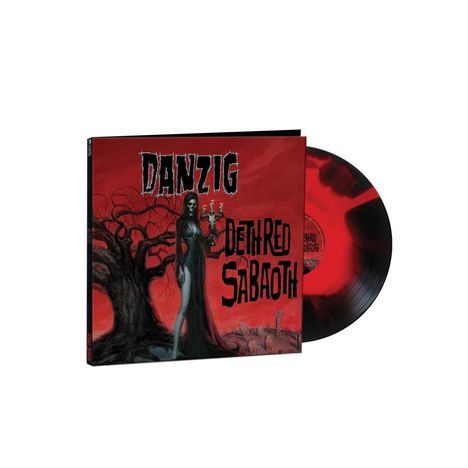 "Danzig Deth Red Sabaoth" steht auf einem Cover. Eine düstere Gestalt hält einen Kerzenhalter vor einem Baum.