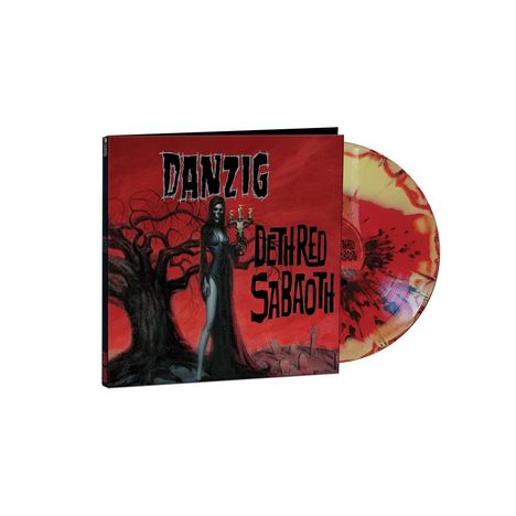 Texte: "Danzig", "Deth Red Sabaoth". Illustration: Frau in schwarzem Kleid, roter Hintergrund, kahler Baum, hervorstehende Grabsteine.