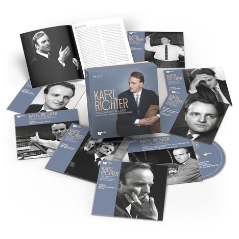 Texte: "Karl Richter", "The Complete Teldec & Deutsche Grammophon Recordings", "18 CD". Mehrere CD-Hüllen mit Fotos.