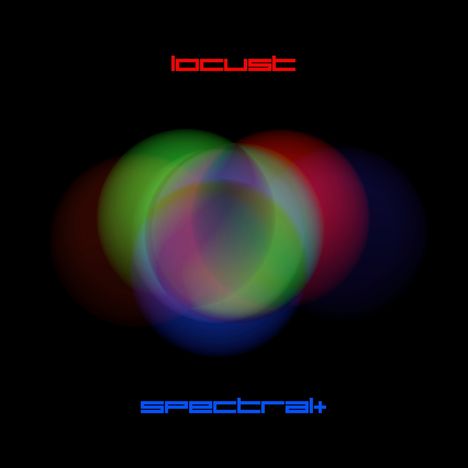 Oben steht „locust“ in Rot, unten „spectral+“ in Blau. Dazwischen bunte, überlappende Kreise auf schwarzem Hintergrund.