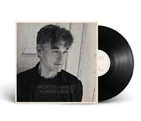 "Morten Harket Human Grace" steht links unten. Schwarz-weiß Portrait eines Mannes auf einem Vinyl-Cover.