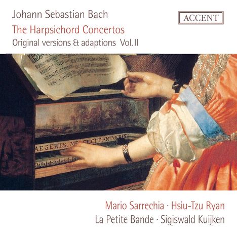 Johann Sebastian Bach, The Harpsichord Concertos, Vol. II. Eine barock gekleidete Person spielt auf einem Cembalo.