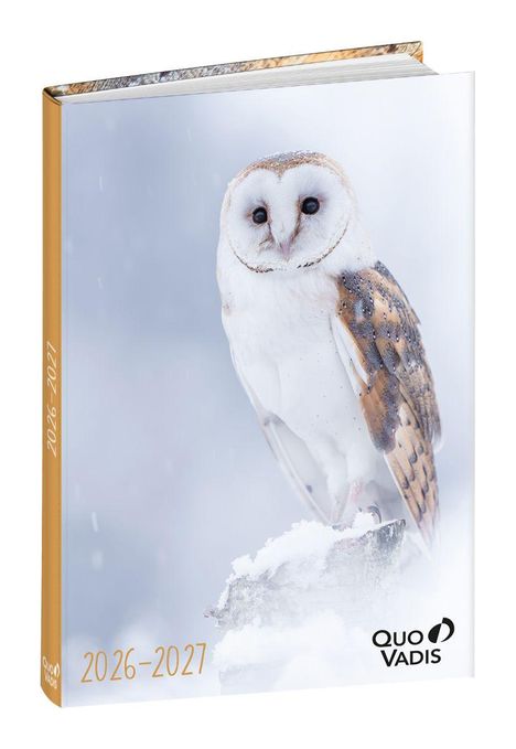 „2026-2027“ steht links und unten. Eine Schleiereule sitzt auf einem schneebedeckten Ast. Ovales Logo rechts unten.