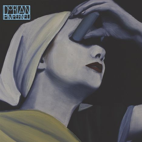 Text: "DORIAN PIMPERNEL" in blauer Schrift. Eine stilisierte Illustration einer Frau mit einem Tuch und dunklen Lippen.