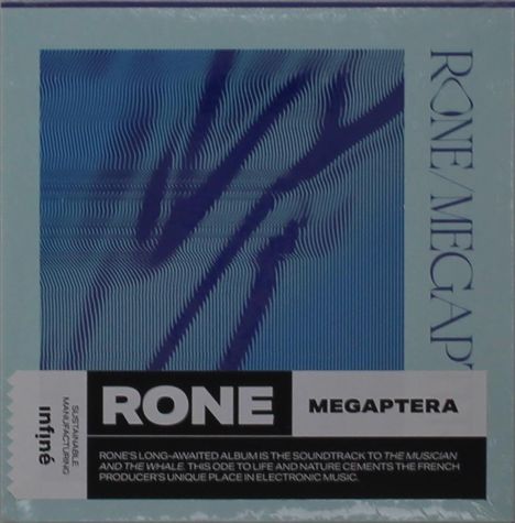 Text: "RONE MEGAPTERA" und "RONE’s long-awaited album...unique place in electronic music." Blau-schwarze abstrakte Linien.