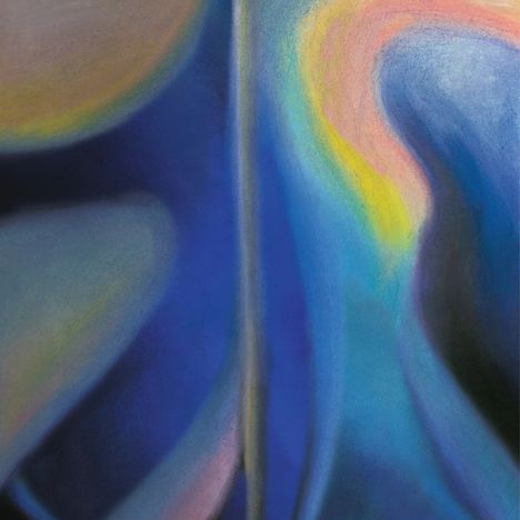 Es ist eine abstrakte Illustration mit fließenden Blau-, Gelb- und Rosa-Farben, die ineinander übergehen.