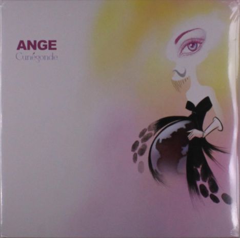 Text: "ANGE Cunégonde". Illustration: Frau mit großem Rock und auffälligem Auge, Hintergrund in sanften Pastelltönen.