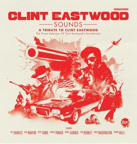„CLINT EASTWOOD SOUNDS: A Tribute to Clint Eastwood“. Collage mit Western-Motiven und einem Muscle-Car.