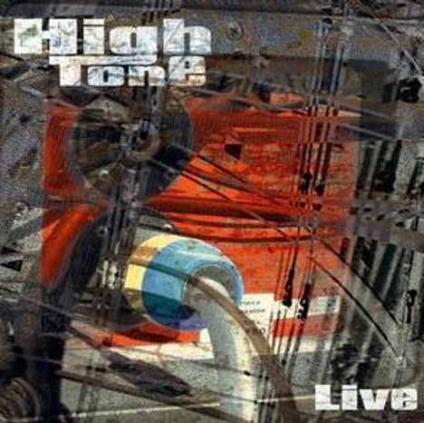 Text: "High Tone" oben links, "Live" unten rechts. Abstrakte, elektronische Illustration mit roten und blauen Elementen.