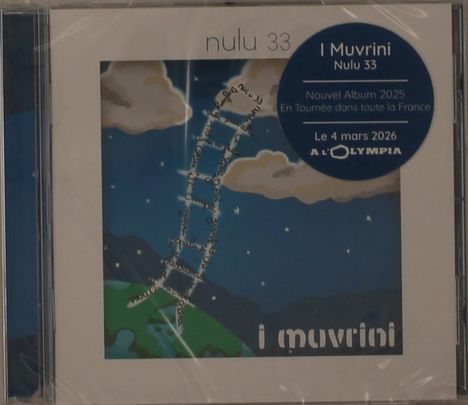 CD mit Text "nulu 33", "I Muvrini", Tourdaten in Frankreich. Illustration: Leiter in den Himmel, Wolken, Sterne.