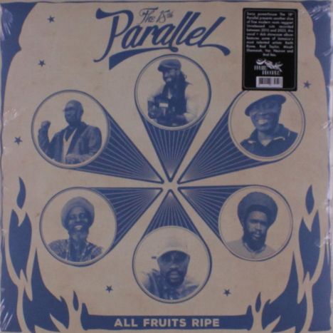 "The 18th Parallel", "ALL FRUITS RIPE". Sechs Kreise mit Personen, umgeben von einem sternförmigen Muster.