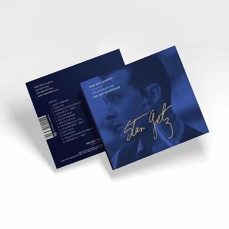 "Stan Getz Quartet: Live at Laren 1954. The Lost Recordings." Vorderseite: Foto eines Mannes, blaue Töne.