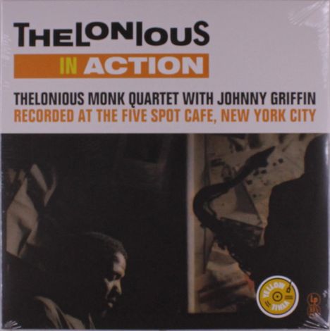 "Thelonious in Action" steht groß oben. Dunkles Bild von einem Pianisten und Saxophonspieler, im Hintergrund ein Café.