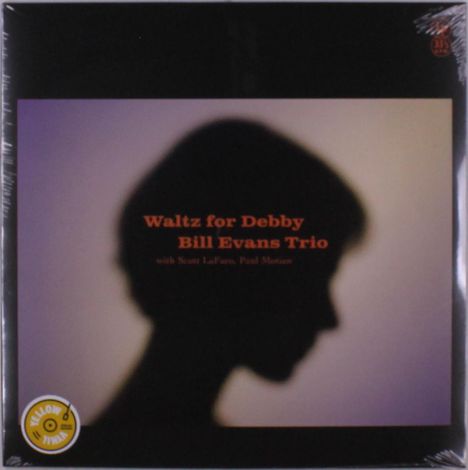 Text: "Waltz for Debby, Bill Evans Trio, with Scott LaFaro, Paul Motian". Silhouette eines menschlichen Profils im Hintergrund.
