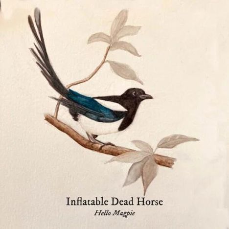 „Inflatable Dead Horse“ und „Hello Magpie“ sind unten in der Mitte. Illustration einer Elster auf einem Ast.