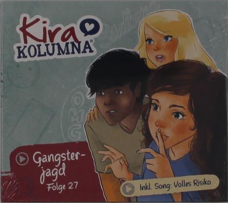 "Folge 27: Gangsterjagd" und "Inkl. Song: Volles Risiko". Illustration von drei neugierigen Personen.