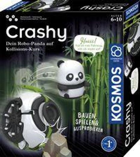 "Crashy: Dein Robo-Panda auf Kollisions-Kurs" mit einem Pandaroboter im Bambus. Bauen, Spielen, Ausprobieren. Ab 6-10 Jahren.