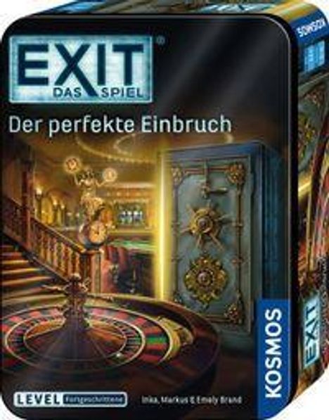 "EXIT Das Spiel: Der perfekte Einbruch" steht auf einer Box mit einem Tresor und einer Spielbank-Atmosphäre.