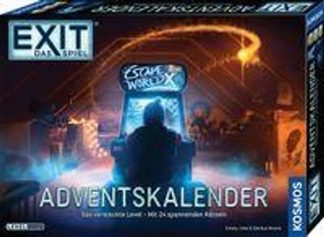 "EXIT Das Spiel" und "ADVENTSKALENDER" sind prominent. Atmosphäre einer Spielhalle mit leuchtendem Automaten.