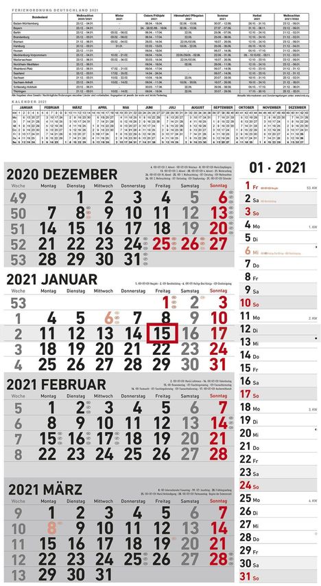 3-Monats-Kombiplaner 2021, Kalender
