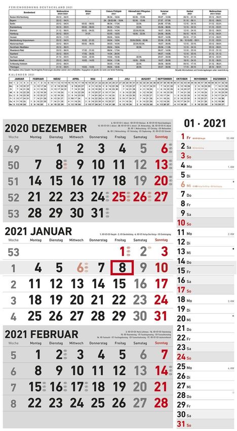 3-Monats-Kombiplaner Grau 2021, Kalender