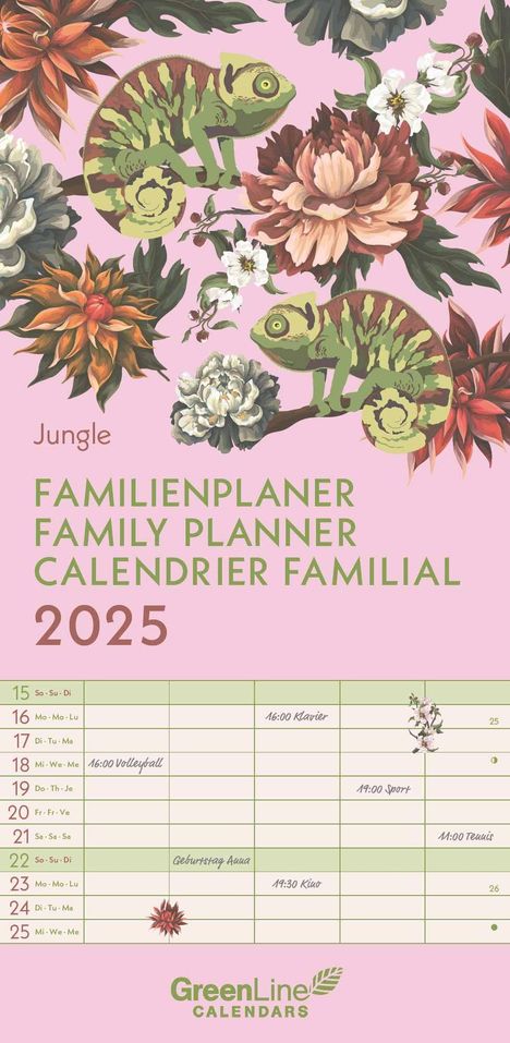 GreenLine Jungle 2025 Familienplaner - Wandkalender - Familien-Kalender - 22x45, Kalender