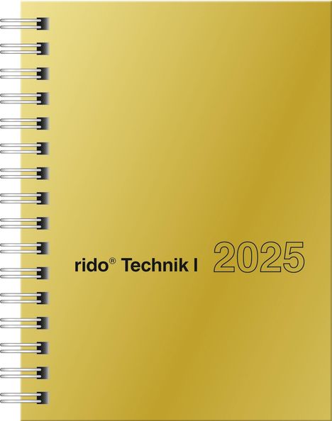 rido/idé 7013121915 Taschenkalender Modell perfect/Technik I (2025)| 2 Seiten = 1 Woche| A6| 160 Seiten| Glanzkarton-Einband| goldfarben, Buch