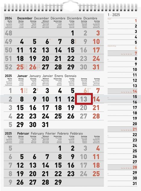 rido/idé 7033330005 3-Monatskalender (2025)| 1 Blatt = 3 Monate| 300 × 390 mm, Kalender
