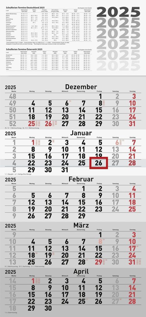 rido/idé 7033520005 5-Monatskalender (2025)| 1 Blatt = 5 Monate| 300 × 495 mm| 12 Blatt, Kalender