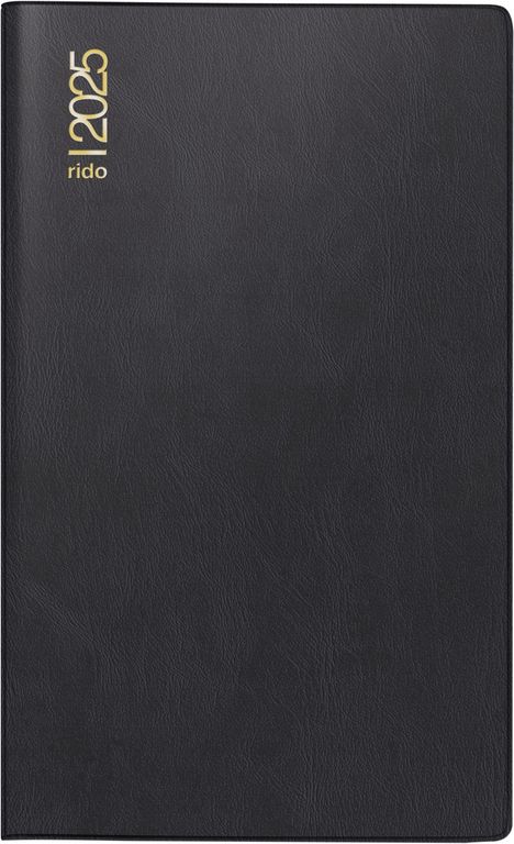 rido/idé 7046892905 Taschenkalender Modell M-Planer (2025)| 2 Seiten = 1 Monat| A6| 32 Seiten| Kunststoff-Einband| schwarz, Buch
