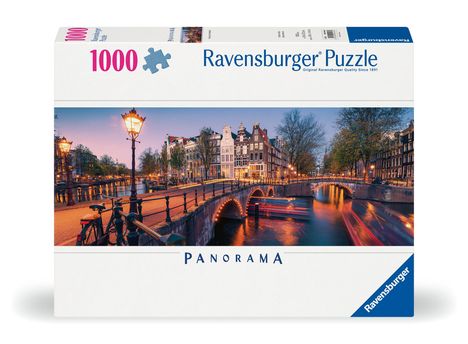 Ravensburger Puzzle 12000446 - Abend in Amsterdam - 1000 Teile Puzzle für Erwachsene und Kinder ab 14 Jahren, Puzzle von Amsterdam im Panorama-Format, Diverse