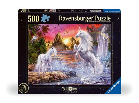 Ravensburger Puzzle 12000471 - Einhörner am Fluss - 500 Teile Puzzle für Erwachsene und Kinder ab 10 Jahren, Leuchtpuzzle mit Einhörnern, Leuchtet im Dunkeln, Diverse