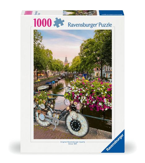 Ravensburger Puzzle 12000780 - Fahrrad und Blumen in Amsterdam - 1000 Teile Puzzle für Erwachsene ab 14 Jahren, Diverse