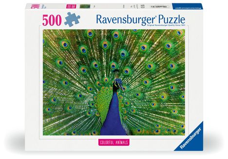 Ravensburger Puzzle 12001332, Colorful Animals - Pfau - 500 Teile Puzzle für Erwachsene und Kinder ab 12 Jahren, Diverse