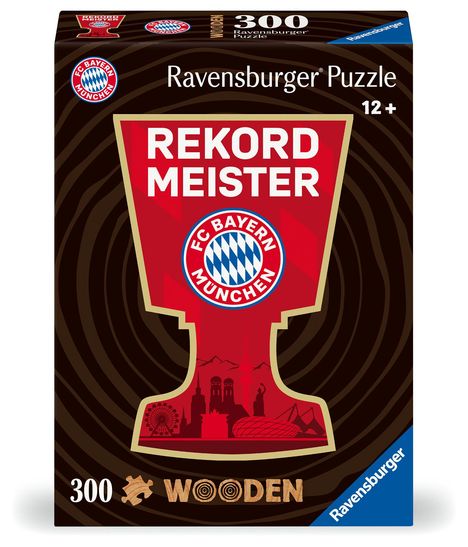 Ravensburger WOODEN Puzzle 12001342 - FC Bayern München - 300 Teile Kontur-Holzpuzzle mit stabilen, individuellen Puzzleteilen und 25 kleinen Holzfiguren = Whimsies, für FC Bayern Fans ab 12 Jahren, Diverse