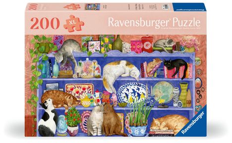 Ravensburger Puzzle 12001367 - Katzen im Regal - Puzzle für ältere Menschen und Senioren, mit 200 extra griffigen Puzzleteilen, großer Bildvorlage und Unterlage zum Puzzeln, Diverse