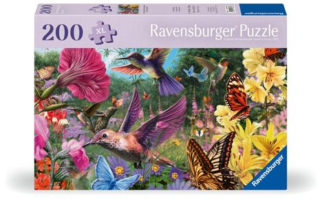 Ravensburger Puzzle 12001369 - Kolibris und Schmetterlinge - Puzzle für ältere Menschen und Senioren, mit 200 extra griffigen Puzzleteilen, großer Bildvorlage und Unterlage zum Puzzeln, Diverse