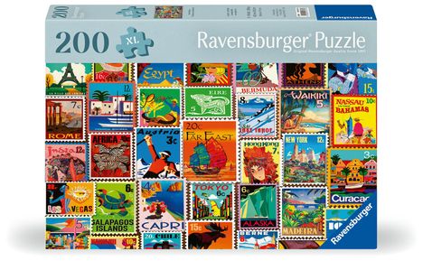 Ravensburger Puzzle 12001371 - Briefmarken - 200 Teile Briefmarken-Puzzle für ältere Menschen und Senioren, mit größeren, griffigen Puzzleteilen, großer Bildvorlage und stabiler Unterlage zum Puzzeln, Diverse