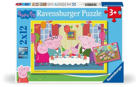 Ravensburger Kinderpuzzle 12004017 - Zeit zu feiern! - 2x12 Teile Peppa Pig Puzzle für Kinder ab 3 Jahren, Diverse