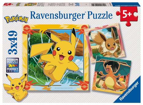 Ravensburger Kinderpuzzle - 12004062 Pokémon - Puzzle für Kinder ab 5 Jahren, mit 3x49 Teilen, Diverse