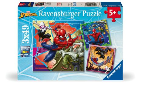 Ravensburger Kinderpuzzle - 12004115 Marvel Spider-Man - Puzzle für Kinder ab 5 Jahren, mit 3x49 Teilen, Diverse