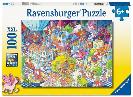 Ravensburger Puzzle, 100 XXL Teile, ab 6 Jahren. Bunte fantasievolle Stadt voller skurriler Details und Figuren.