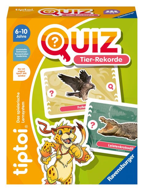 Ravensburger tiptoi 00194 Quiz Tier-Rekorde, Quizspiel für Kinder ab 6 Jahren, für 1-4 Spieler, Spiele